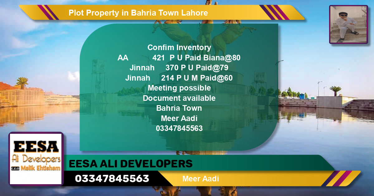 Residential Plot for Sale in Bahria Town, Lahore - (BP-67594)