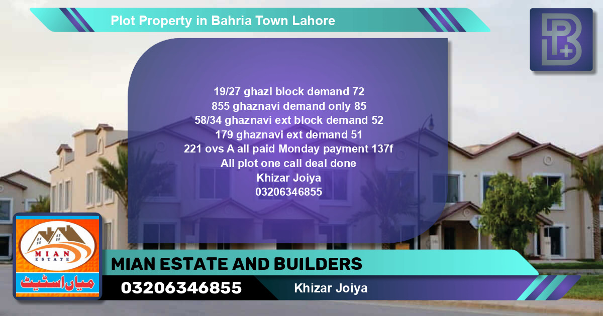 Residential Plot for Sale in Bahria Town, Lahore - (BP-67691)