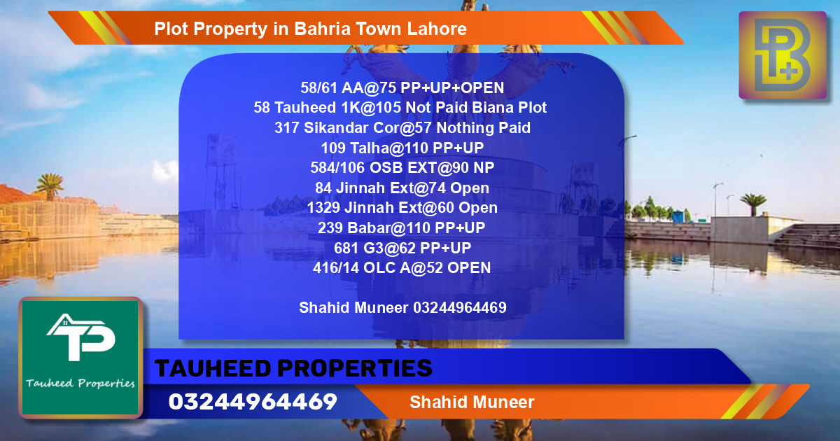 Residential Plot for Sale in Bahria Town, Lahore - (BP-67937)