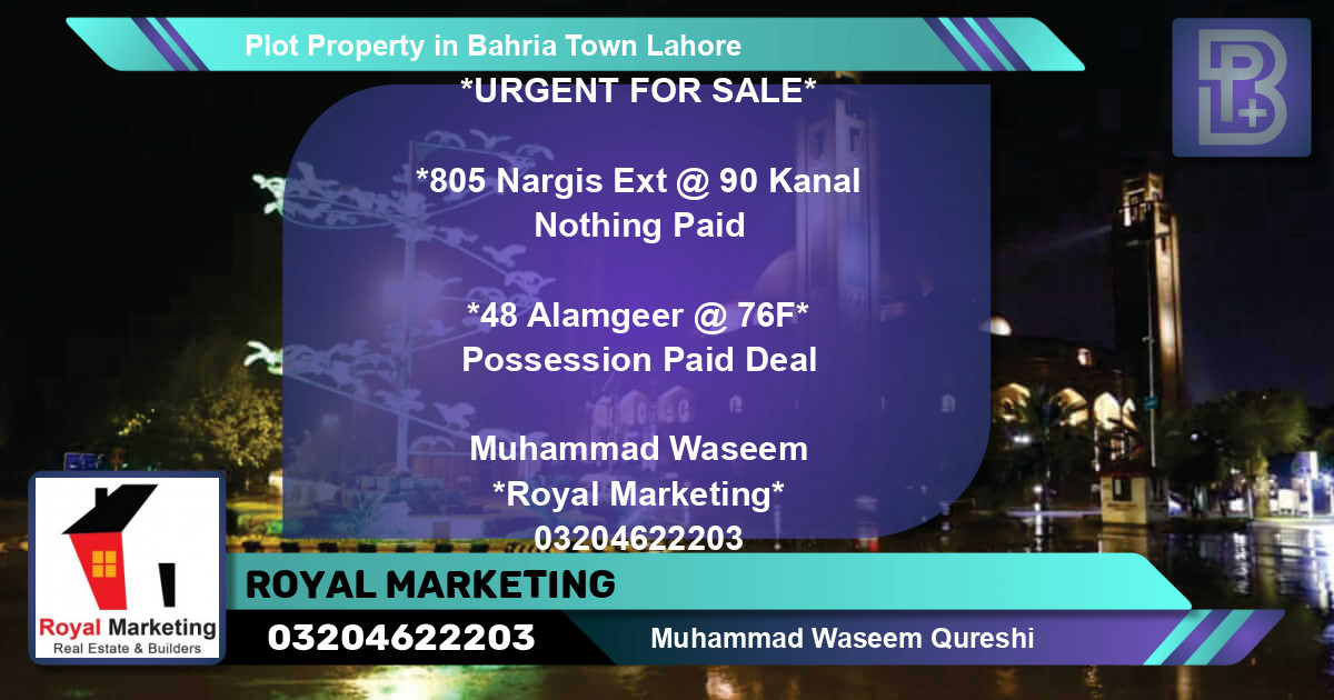 Residential Plot for Sale in Bahria Town, Lahore - (BP-68026)