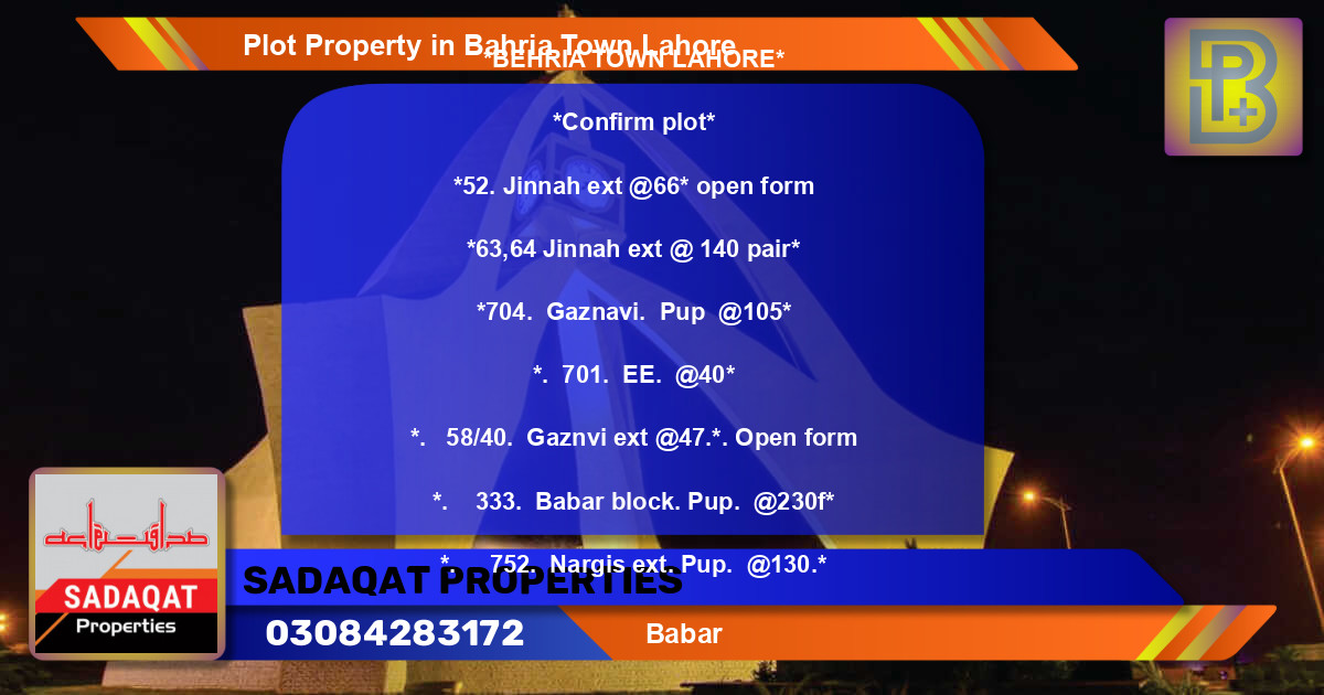 Residential Plot for Sale in Bahria Town, Lahore - (BP-68097)