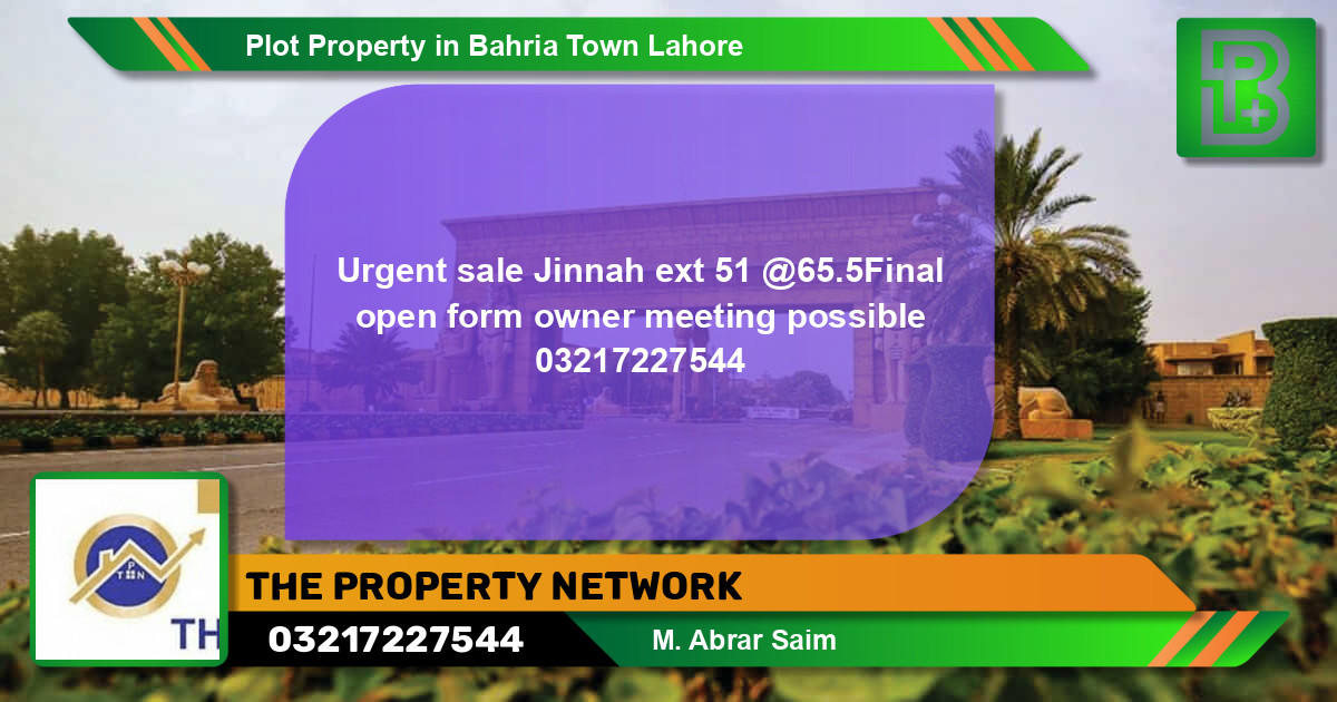 Residential Plot for Sale in Bahria Town, Lahore - (BP-68103)