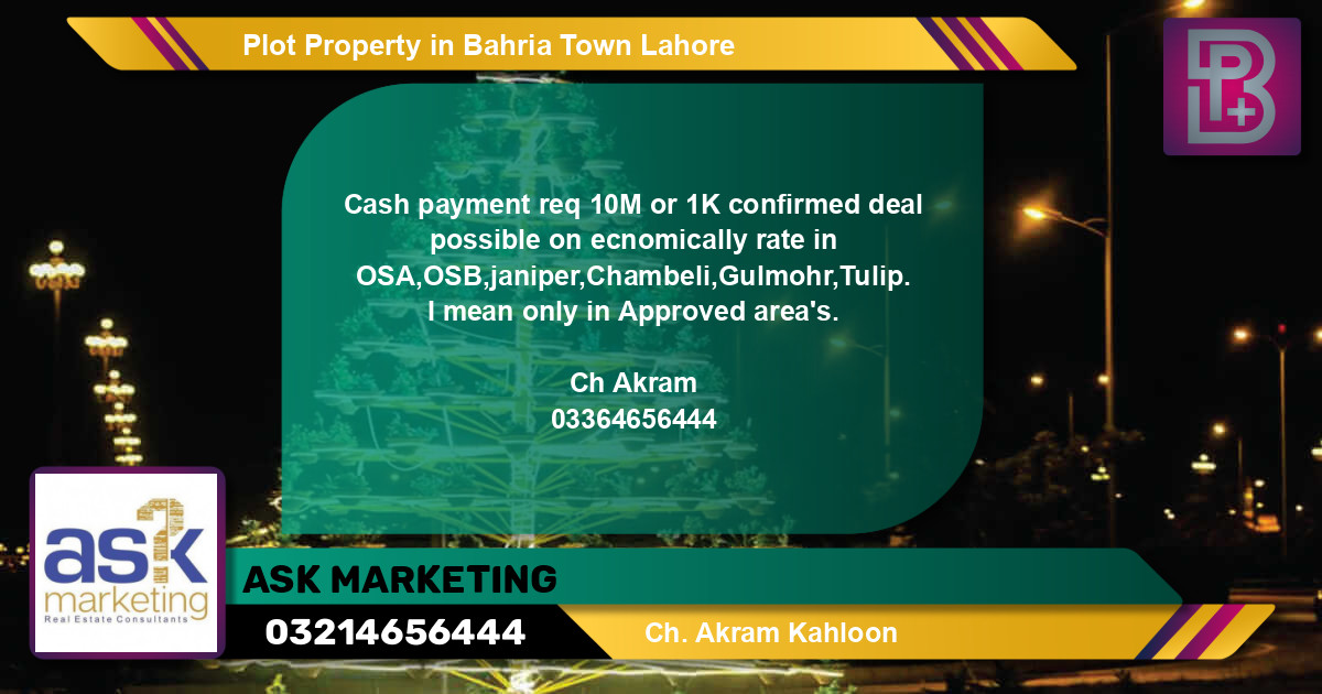 Residential Plot for Sale in Bahria Town, Lahore - (BP-68128)