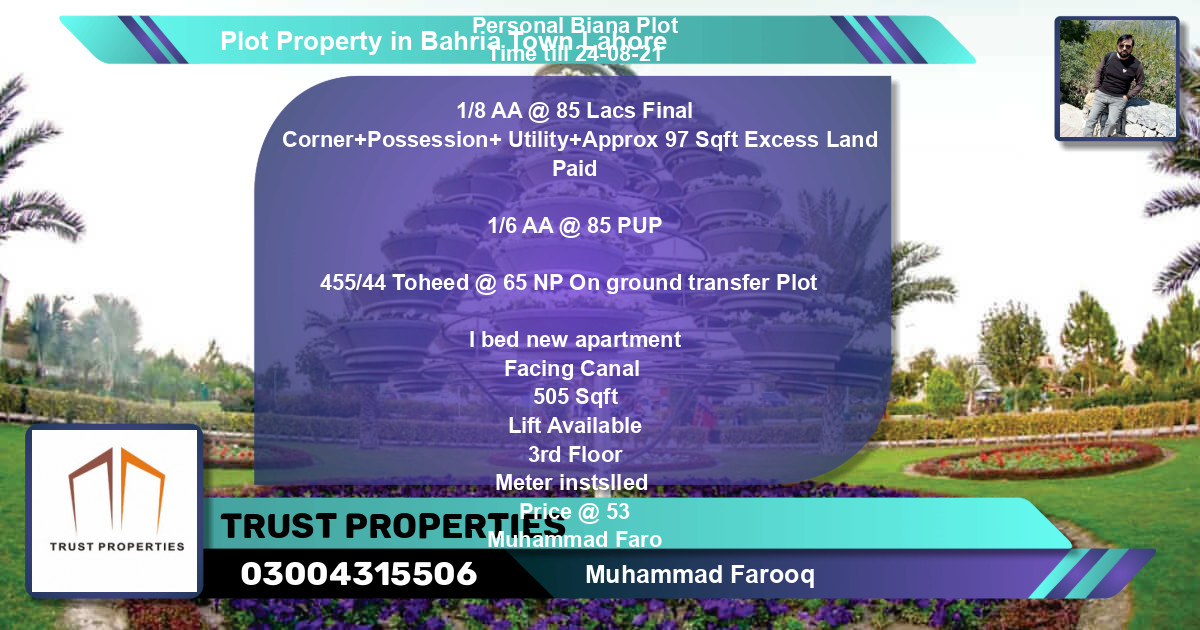 Residential Plot for Sale in Bahria Town, Lahore - (BP-68174)