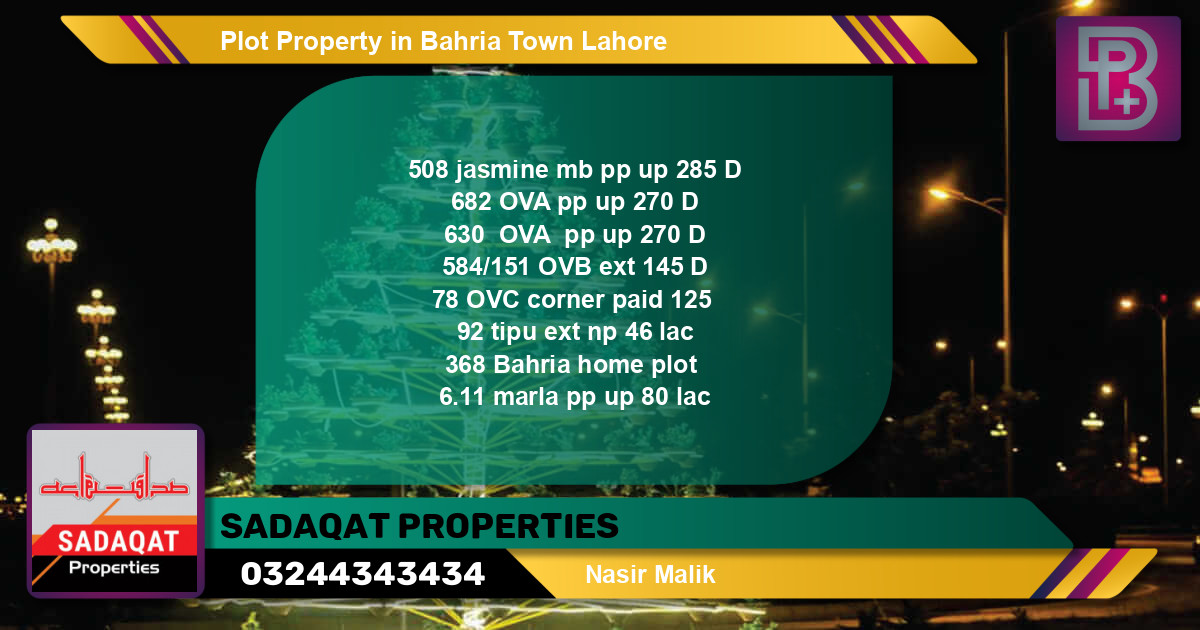 Residential Plot for Sale in Bahria Town, Lahore - (BP-68200)