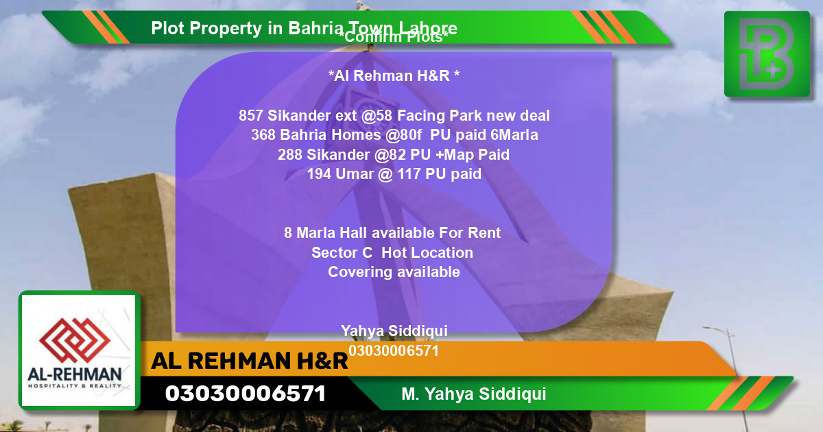 Residential Plot for Sale in Bahria Town, Lahore - (BP-68201)