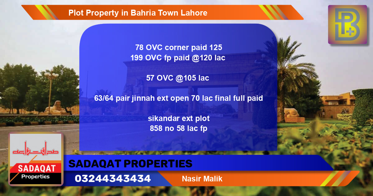 Residential Plot for Sale in Bahria Town, Lahore - (BP-68202)