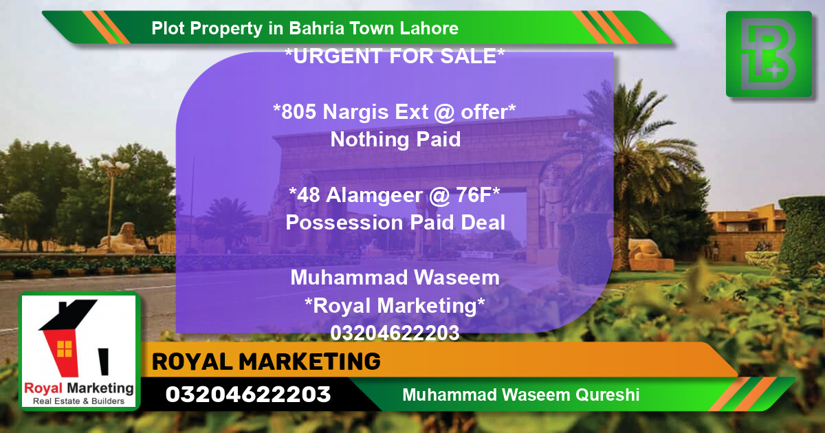 Residential Plot for Sale in Bahria Town, Lahore - (BP-68231)