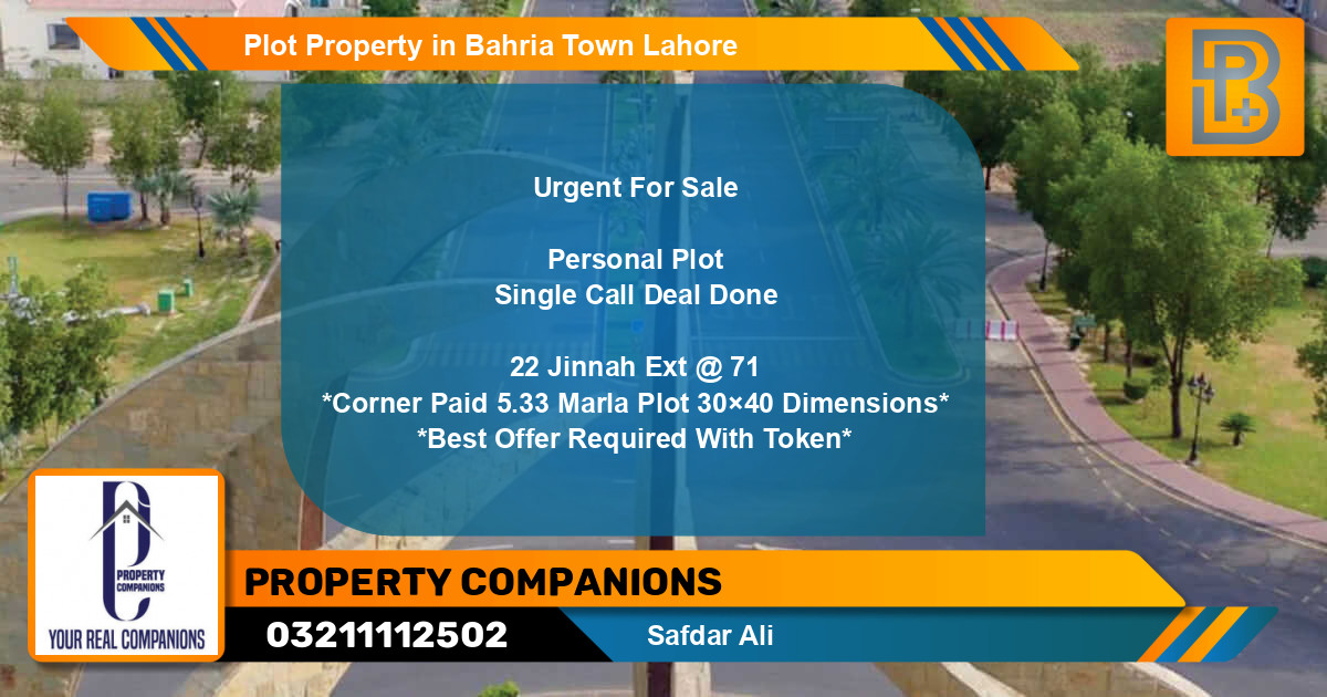 Residential Plot for Sale in Bahria Town, Lahore - (BP-68282)