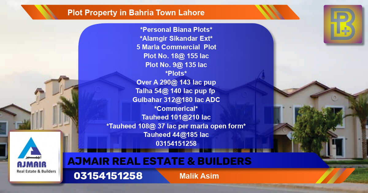 Commercial Plot for Sale in Bahria Town, Lahore - (BP-68302)