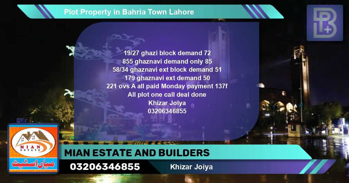 Residential Plot for Sale in Bahria Town, Lahore - (BP-68310)
