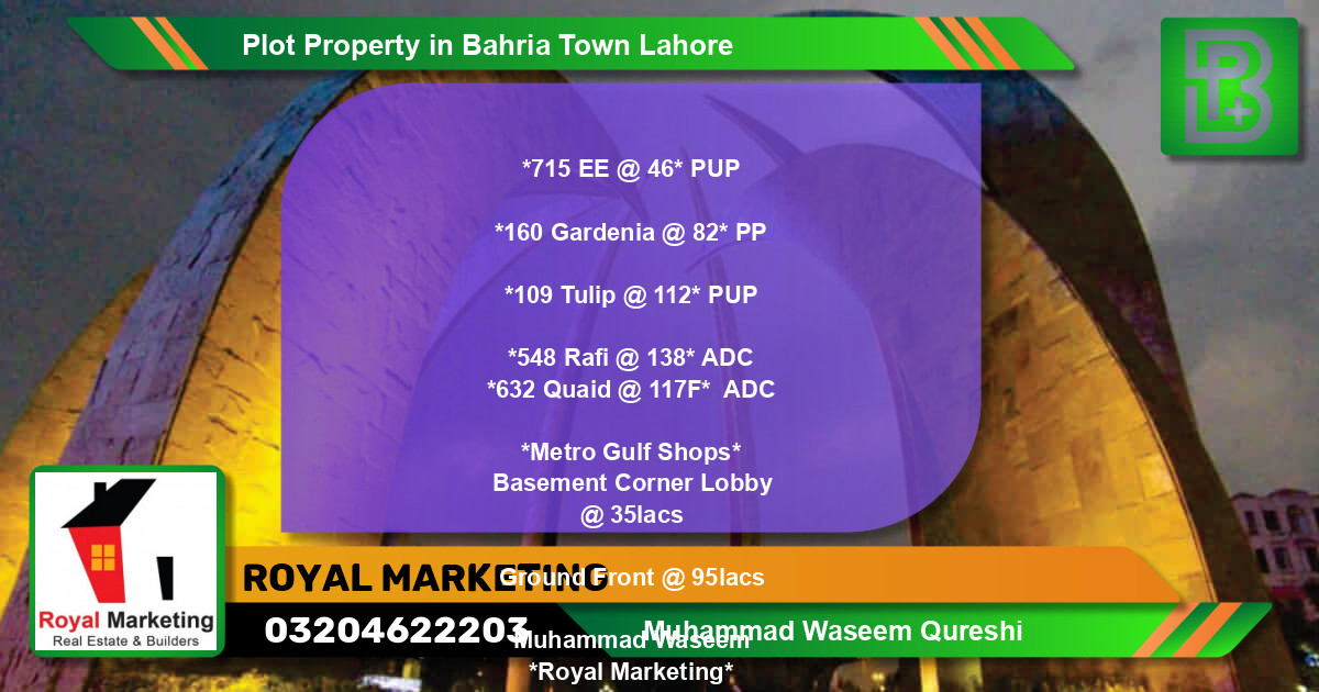 Residential Plot for Sale in Bahria Town, Lahore - (BP-68351)