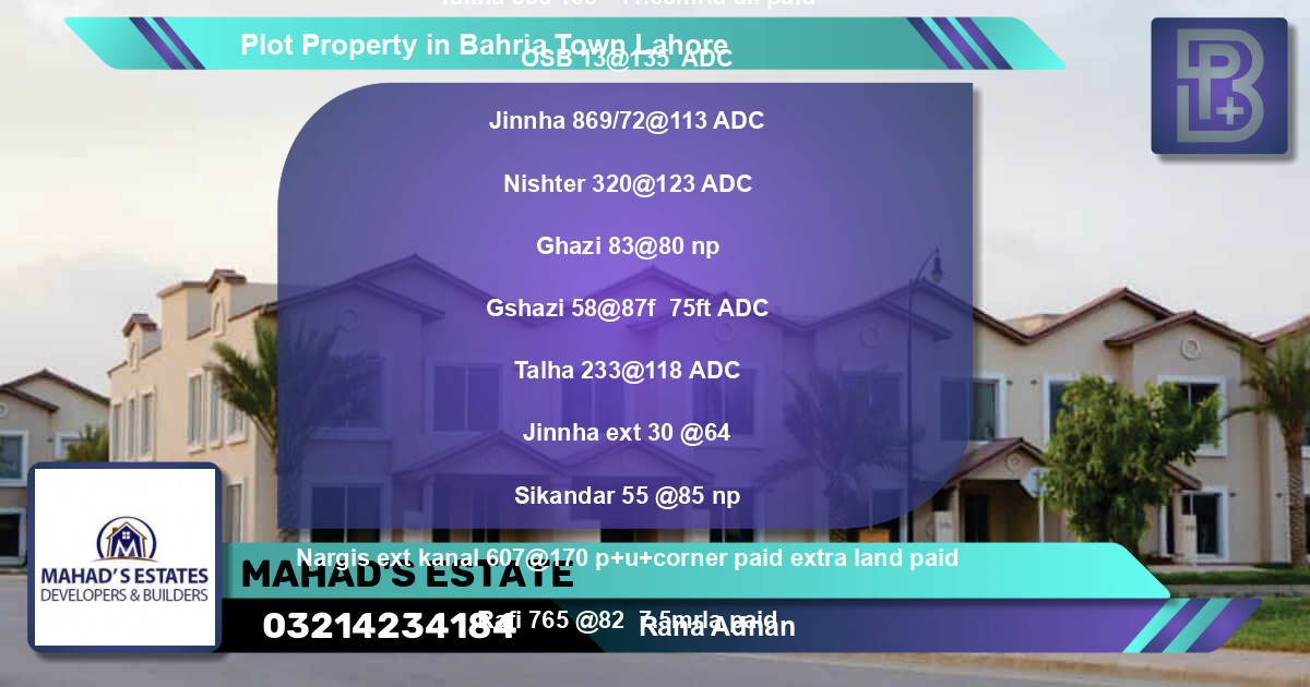 Residential Plot for Sale in Bahria Town, Lahore - (BP-68401)