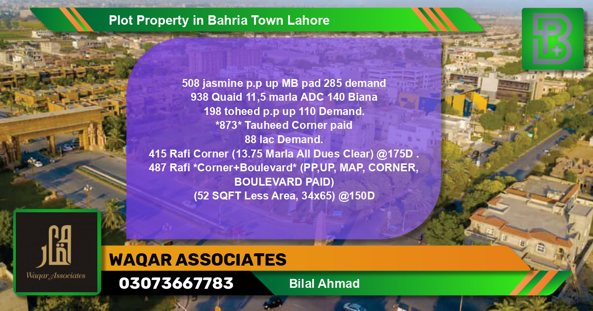 Residential Plot for Sale in Bahria Town, Lahore - (BP-68417)
