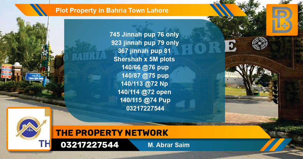 Residential Plot for Sale in Bahria Town, Lahore - (BP-68438)