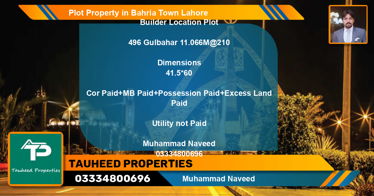 Residential Plot for Sale in Bahria Town, Lahore - (BP-68457)