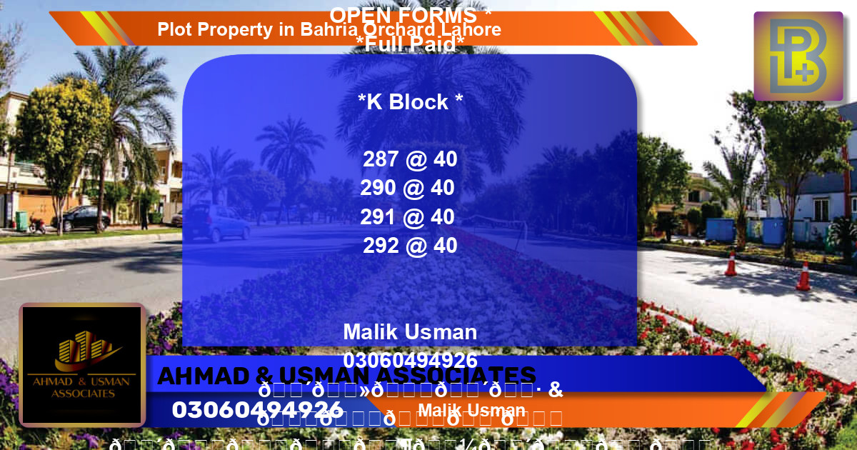 Residential Plot for Sale in Bahria Orchard, Lahore - (BP-68476)