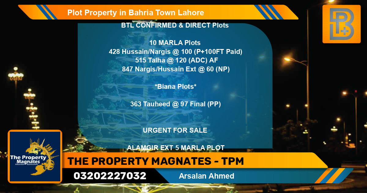 Residential Plot for Sale in Bahria Town, Lahore - (BP-68500)