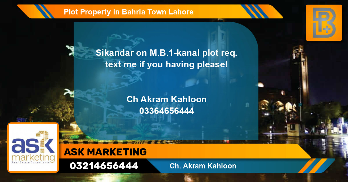 Residential Plot for Sale in Bahria Town, Lahore - (BP-68517)
