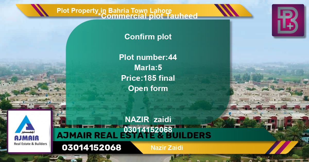 Commercial Plot for Sale in Bahria Town, Lahore - (BP-68625)