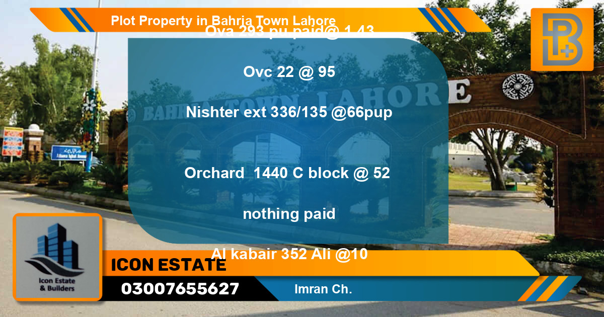 Residential Plot for Sale in Bahria Town, Lahore - (BP-68641)