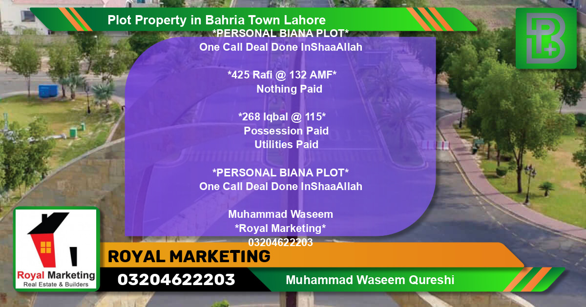Residential Plot for Sale in Bahria Town, Lahore - (BP-68658)