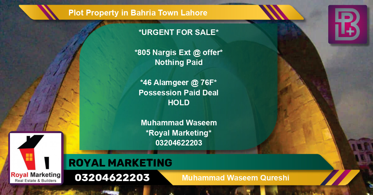 Residential Plot for Sale in Bahria Town, Lahore - (BP-68660)