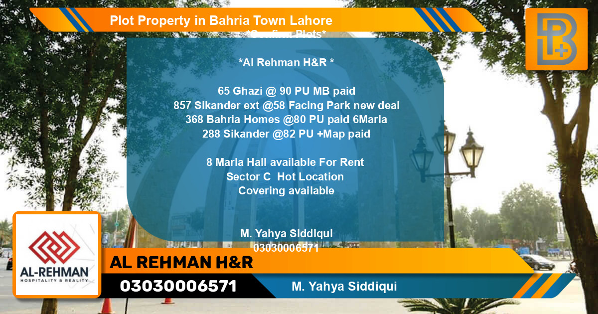 Residential Plot for Sale in Bahria Town, Lahore - (BP-68709)