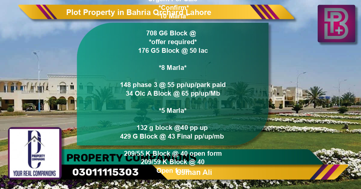 Residential Plot for Sale in Bahria Orchard, Lahore - (BP-68711)