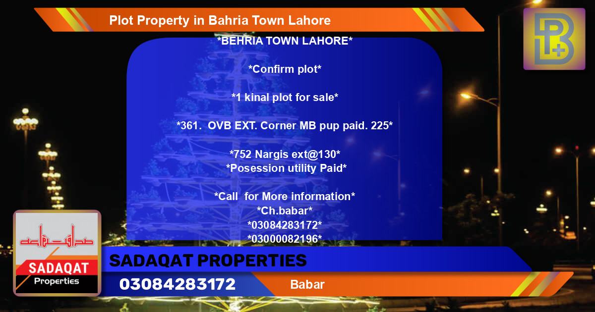 Residential Plot for Sale in Bahria Town, Lahore - (BP-68712)