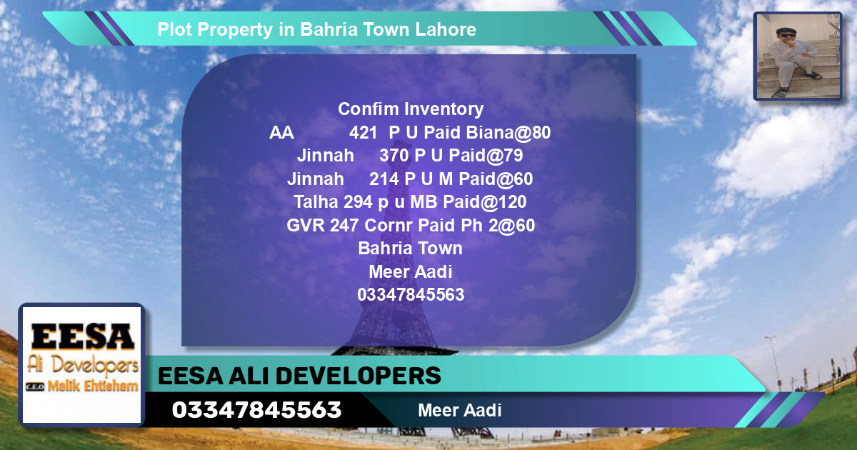 Residential Plot for Sale in Bahria Town, Lahore - (BP-68719)