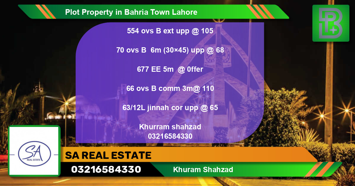 Residential Plot for Sale in Bahria Town, Lahore - (BP-68725)