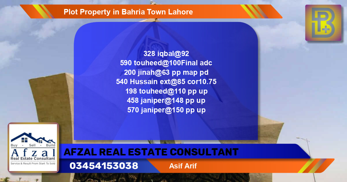 Residential Plot for Sale in Bahria Town, Lahore - (BP-68762)
