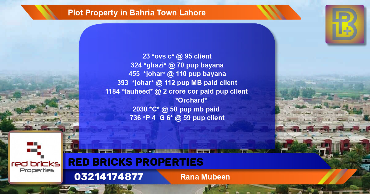 Residential Plot for Sale in Bahria Town, Lahore - (BP-68767)