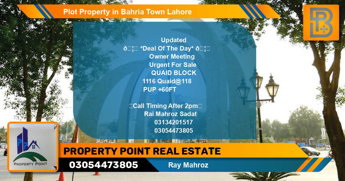 Residential Plot for Sale in Bahria Town, Lahore - (BP-68834)