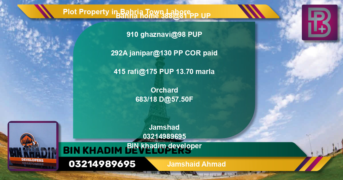 Residential Plot for Sale in Bahria Town, Lahore - (BP-68849)