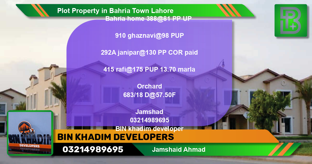 Residential Plot for Sale in Bahria Town, Lahore - (BP-68854)