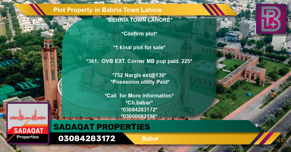 Residential Plot for Sale in Bahria Town, Lahore - (BP-68882)