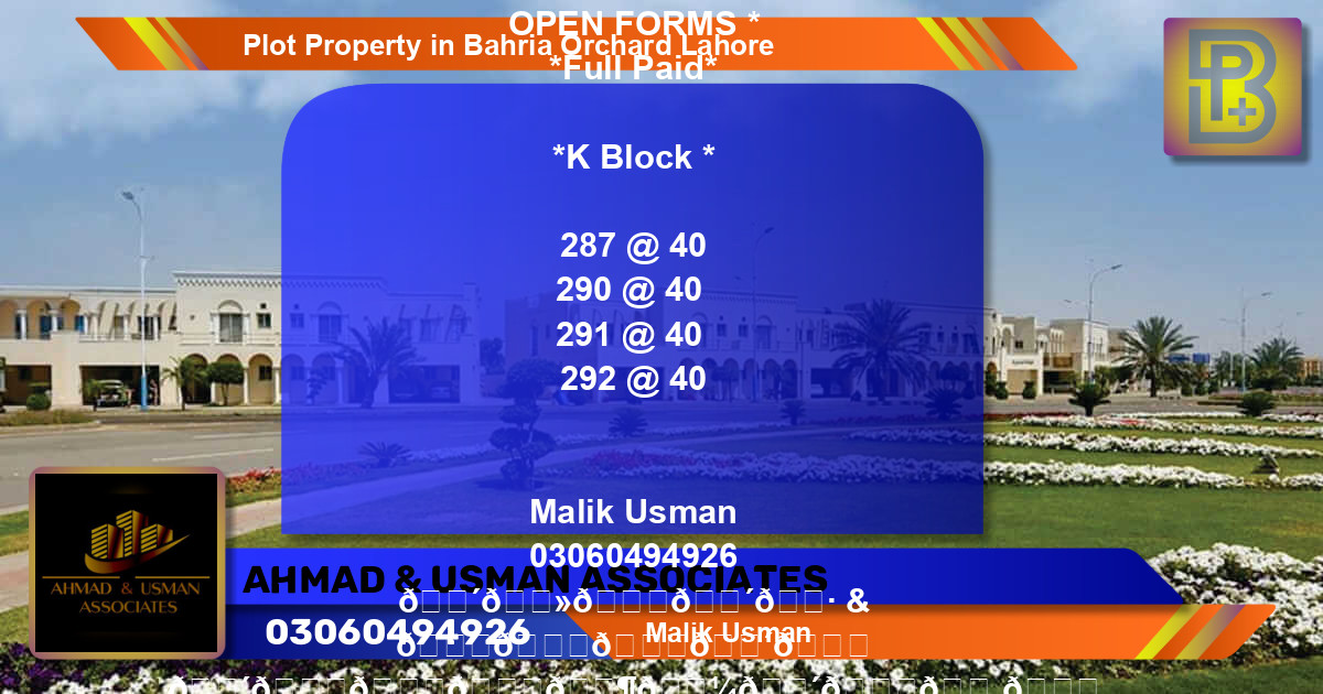 Residential Plot for Sale in Bahria Orchard, Lahore - (BP-68884)