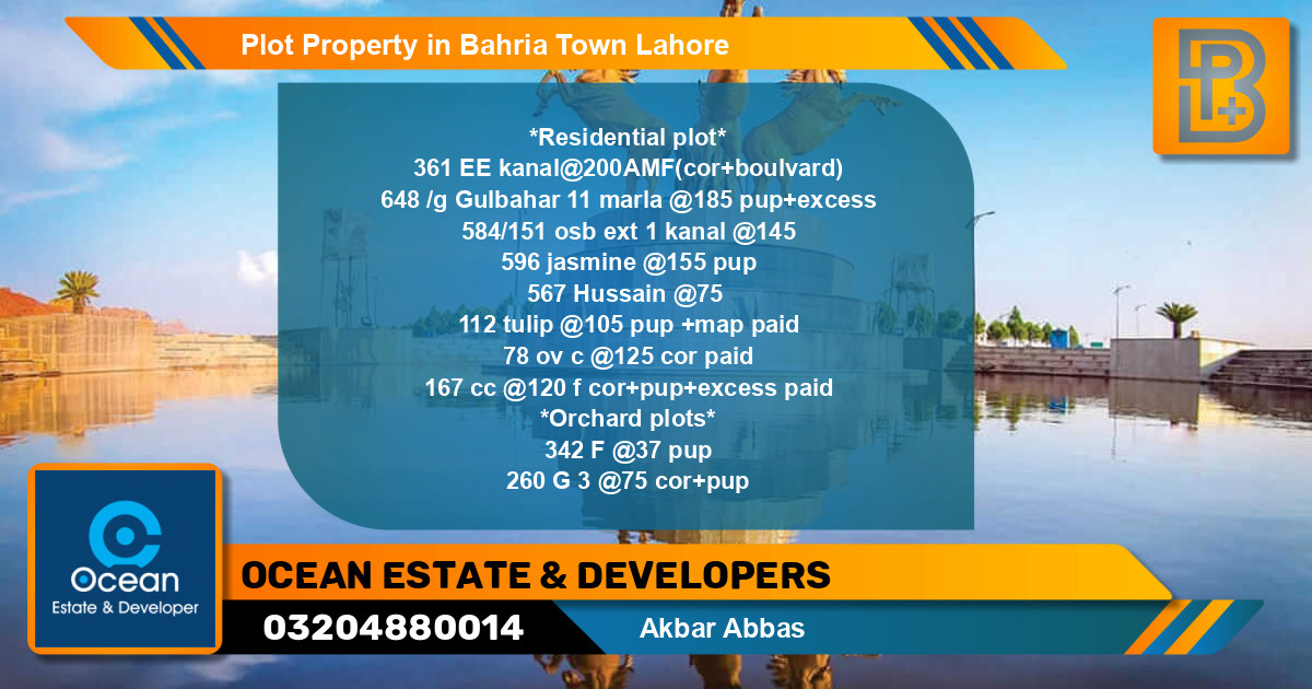 Residential Plot for Sale in Bahria Town, Lahore - (BP-68887)
