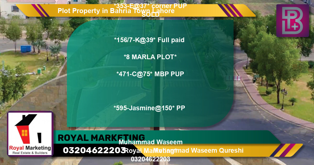 Residential Plot for Sale in Bahria Town, Lahore - (BP-68901)