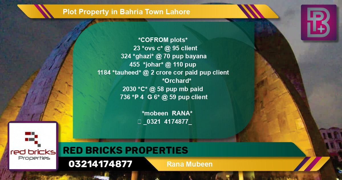 Residential Plot for Sale in Bahria Town, Lahore - (BP-68916)