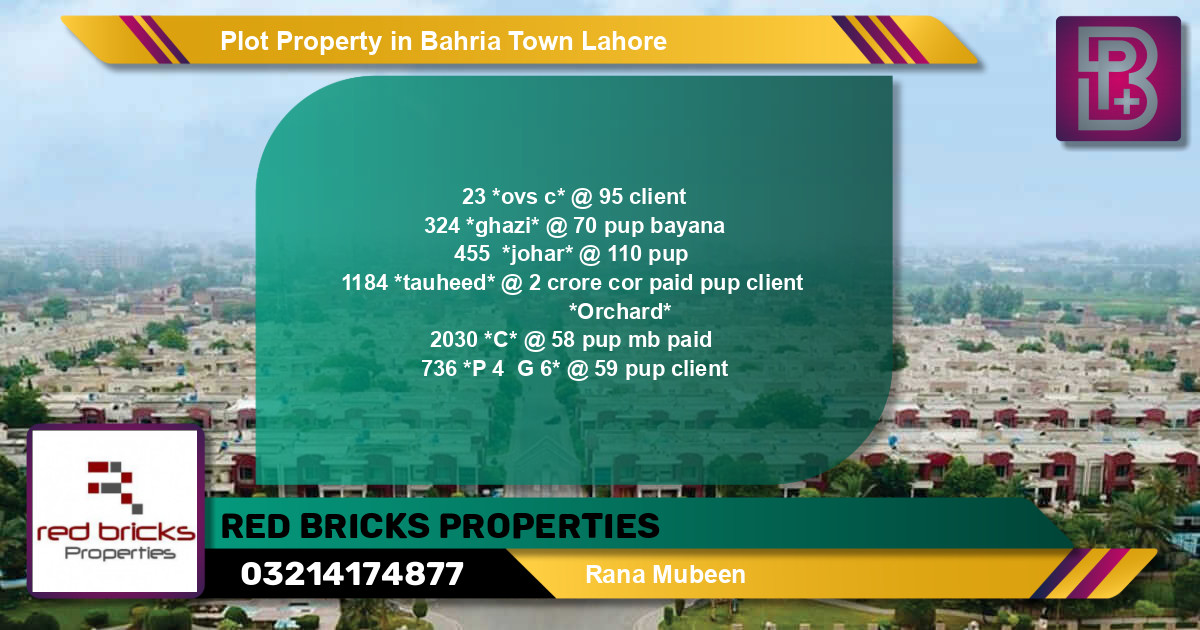 Residential Plot for Sale in Bahria Town, Lahore - (BP-68919)