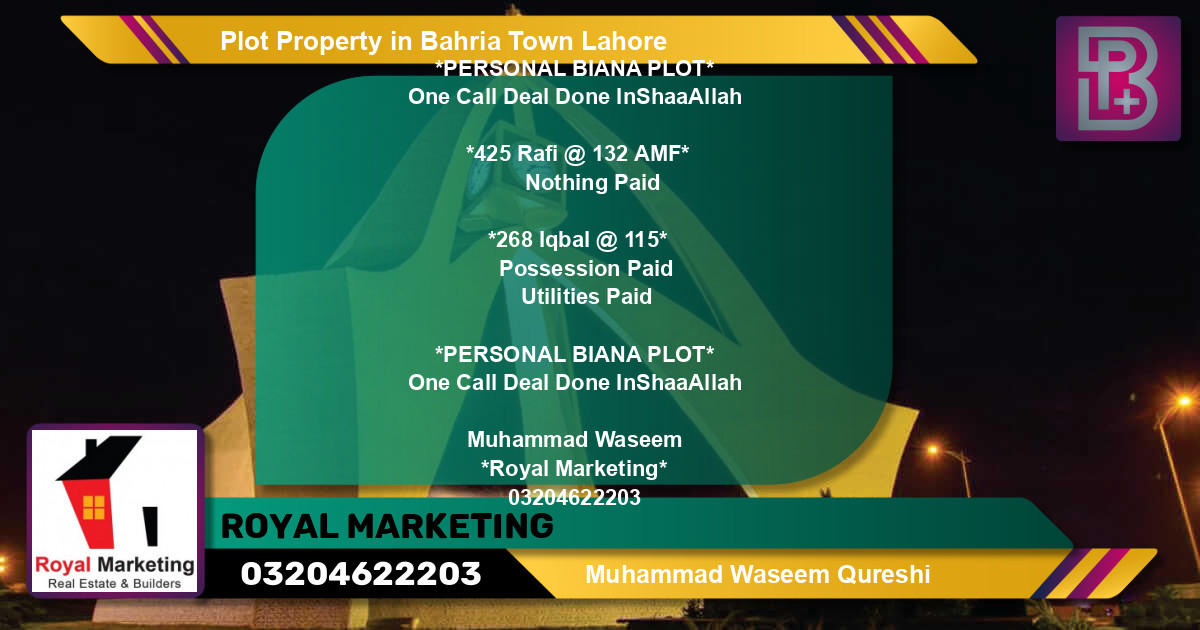 Residential Plot for Sale in Bahria Town, Lahore - (BP-68922)
