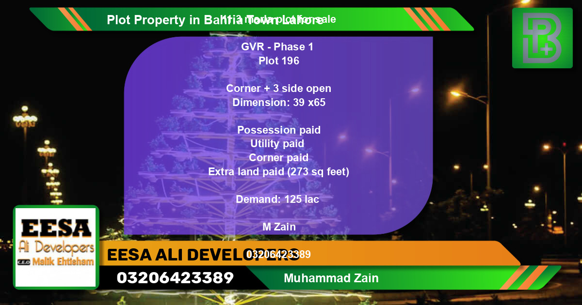 Residential Plot for Sale in Bahria Town, Lahore - (BP-69050)