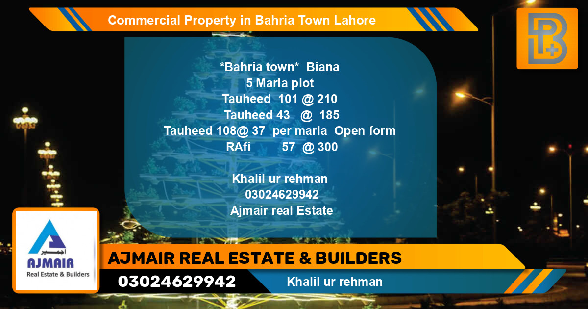 Commercial Property for Sale in Bahria Town, Lahore - (BP-69087)