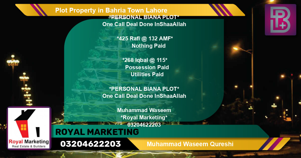 Residential Plot for Sale in Bahria Town, Lahore - (BP-69112)