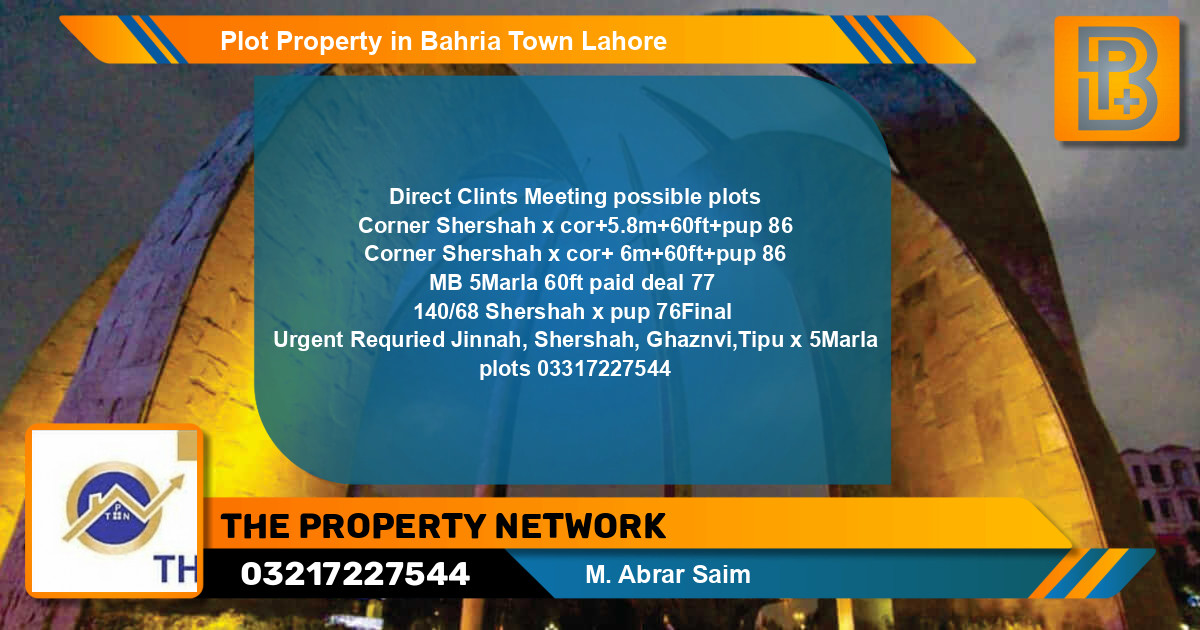 Residential Plot for Sale in Bahria Town, Lahore - (BP-69180)