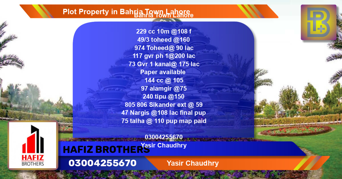 Residential Plot for Sale in Bahria Town, Lahore - (BP-69194)