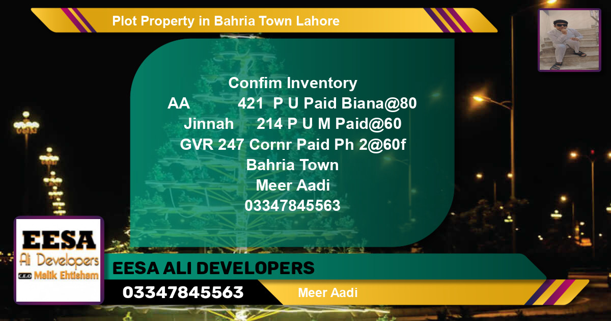 Residential Plot for Sale in Bahria Town, Lahore - (BP-69289)